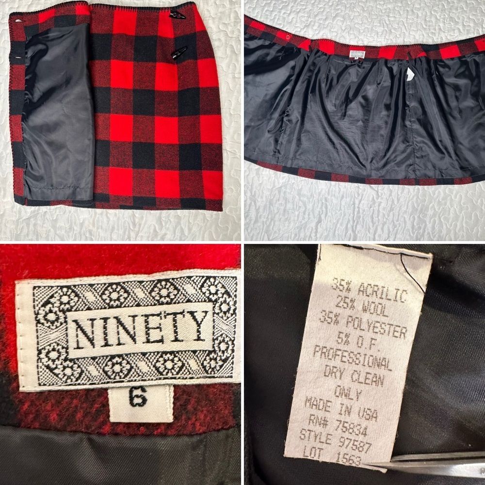 Vintage 90s Buffalo Plaid Wool Blend Skirt Suit Matching Set Ninety Made in USA - Picture 8 of 15